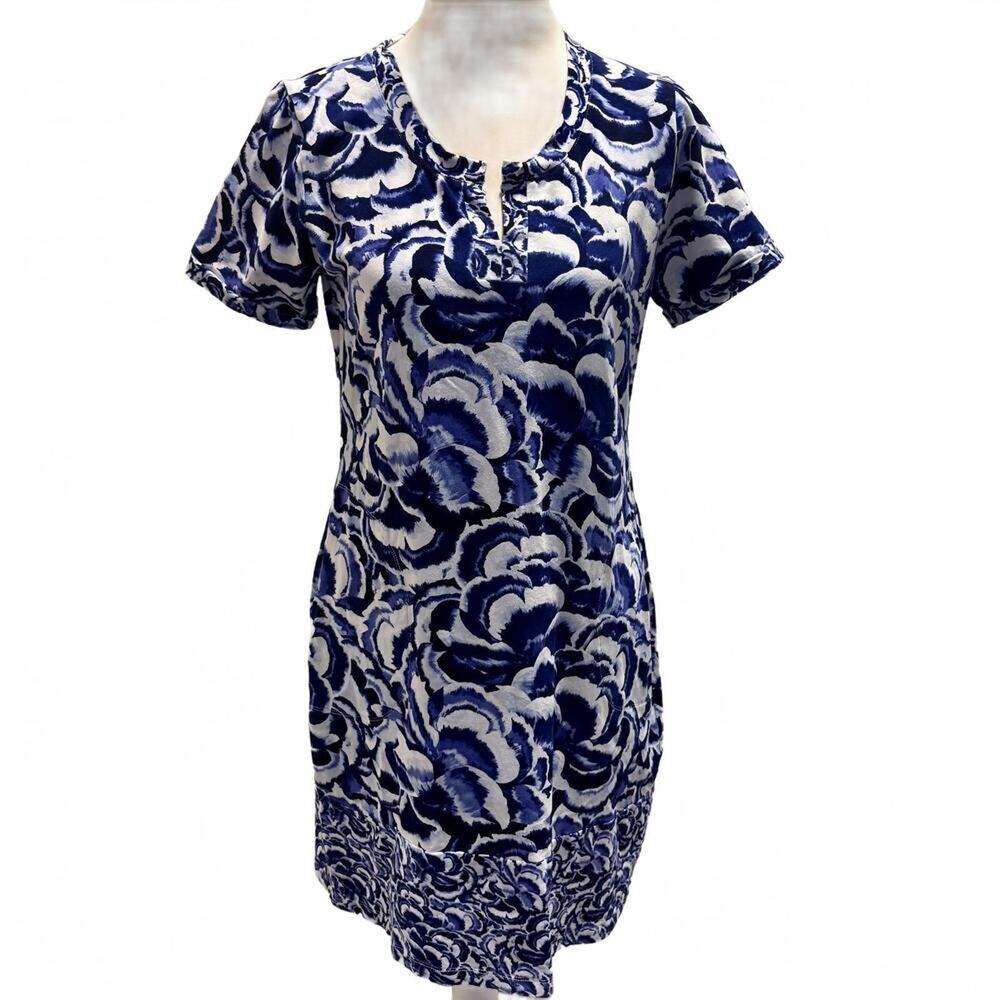 Tommy Bahama Wave Print Stretch Knit Cotton Blend Dress Blue Print Golf Casual